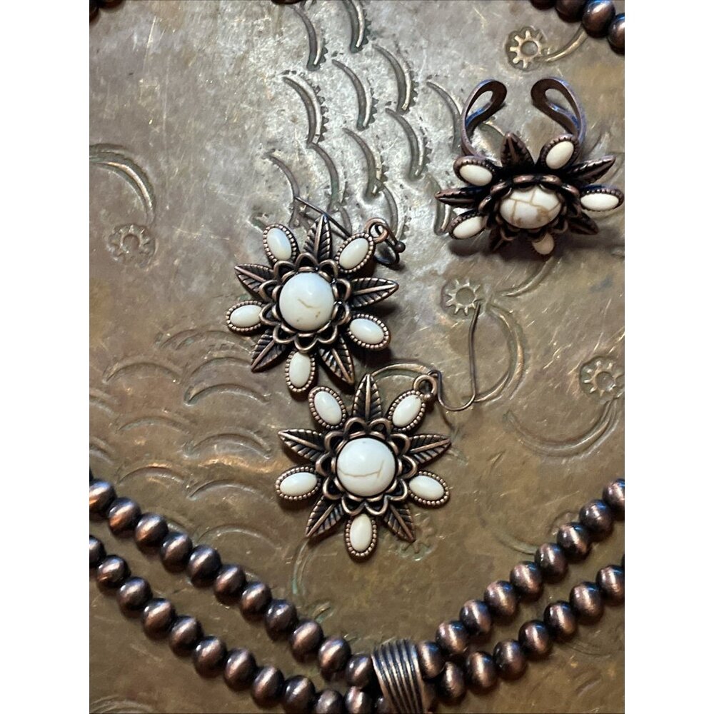 Rose Western Star Copper White Fall Necklace Earring Bracelet Ring SET Southwest - Picture 15 of 16